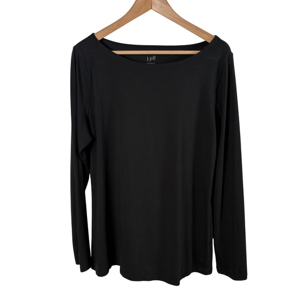 J. Jill Tops - J. Jill Boat-Neck Tee Size L Black Long-Sleeve Cotton Blend Minimalist Basic